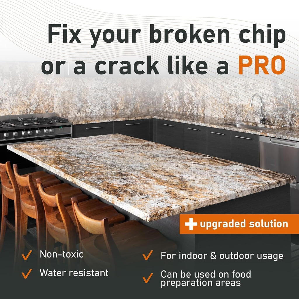 Marble, Granite & Quartz Countertop Repair Kit (Clear) - Fix Your Defects Like a Pro I Suitable for Most Repairs I Fix Broken Chips in Minutes