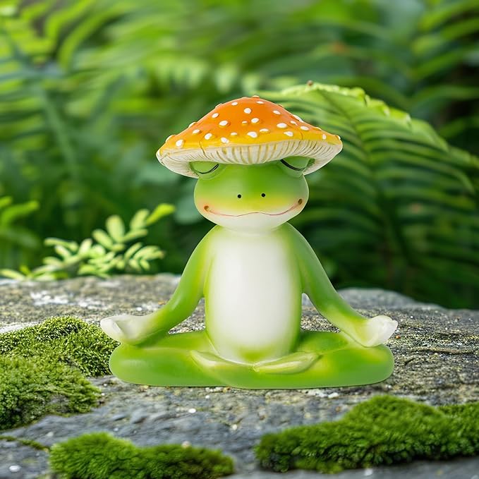 Meditation Frog Resin Statue - Yoga Meditation Frog Statue for Desk Living Room Resin Figurine for Home Patio Office Decoration Cute Plant Statues for Tabletop Garden Office Backyard Decor