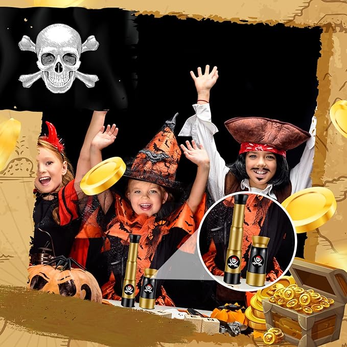 Deekin 24 Pcs Pirate Telescope for Kids Pirate Party Favors Accessories Telescope Toys Spyglass Mini Treasure Hunt for Boat Halloween Birthday Party Supplies