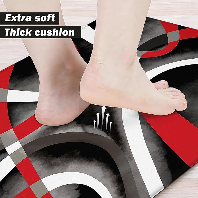Kitchen Mats for Floor red Kitchen Rugs Modern Abstract Circle Anti Fatigue Kitchen Mats Waterproof Floor Mats Cushioned Non-Skid Standing Mats for Laundry, Office, Set of 2,17.3 x 28+17.3 x 47 Inch
