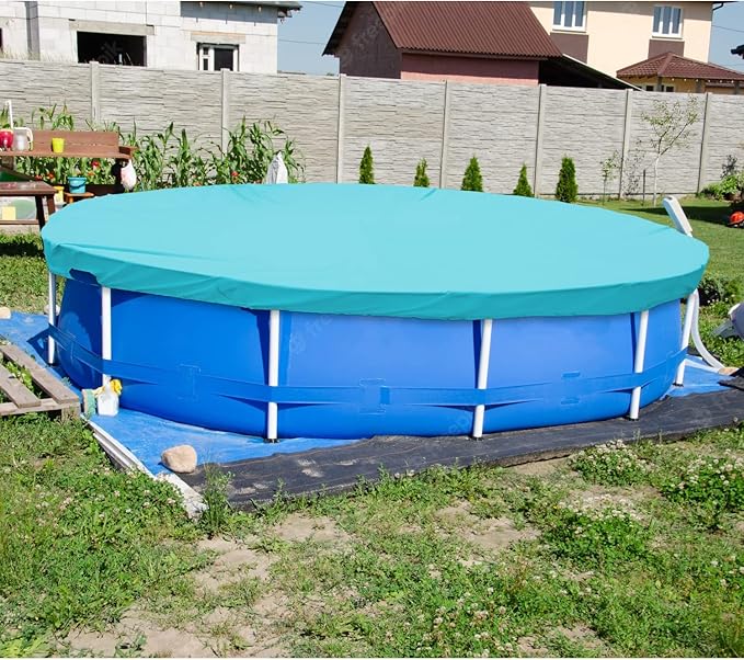 ECOOPTS 11 ft Waterproof Round Polyester Pool Cover for Above Ground Pools, Swimming Pool Cover Protector Winter Safety Cover (Turquoise)