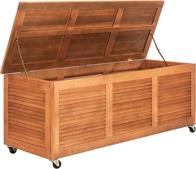 SAFAVIEH PAT7038A Outdoor Collection Elina Teak 47.2" Cushion Deck Box