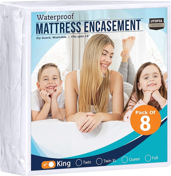 Utopia Bedding Zippered Mattress Encasement King Size (Pack of 8), 100% Waterproof, Dust Mite and Bed Bug Proof Mattress Protector, Absorbent 6-Sided Mattress Cover