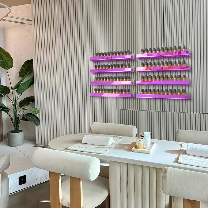 4 Pack 15 Inch Purple Reflective Acrylic Shelves, Purple Floating Shelves, Modern Sunglasses Essential Oil Picture Ledge Display Toy Storage Shelf
