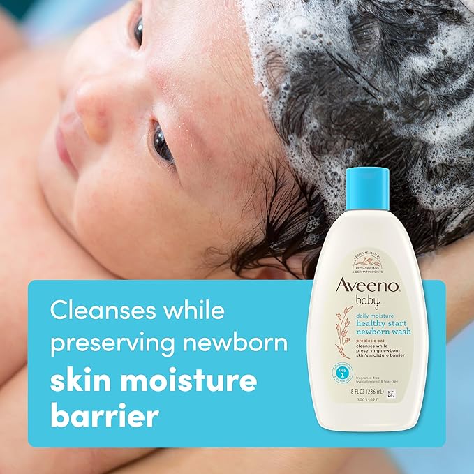 Aveeno Baby Healthy Start Nourishing Newborn Wash, Hypoallergenic Baby Body Wash with Prebiotic Oat Gently Cleanses Delicate Newborn Skin, Fragrance-Free, Tear-Free, Paraben-Free, 8 fl. oz