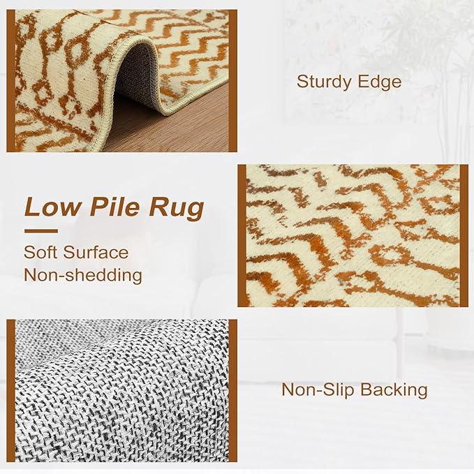 Moroccan Area Rugs 3x5,Ultra Soft Washable Rugs for Living Room, Low-Pile Non-Slip Retro Distressed Brown Rug for Bedroom Entryway Kitchen Home Office Dorm