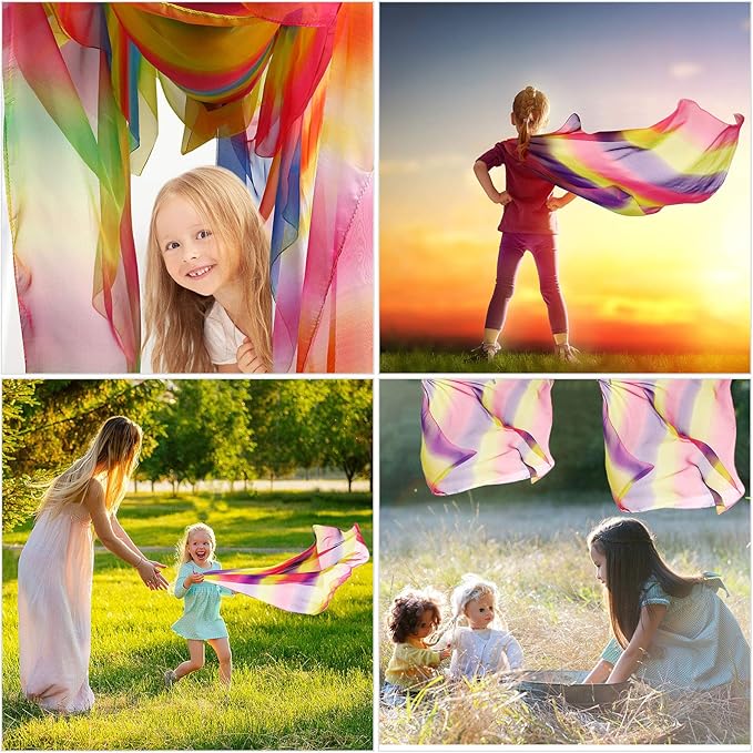 Geyoga 3 Pcs Square Play Silk Scarf 27 Inch Rainbow Sweet Silks Dance Juggling Scarf for Kids Pretend Creative Play, Dress up and Childhood Fun