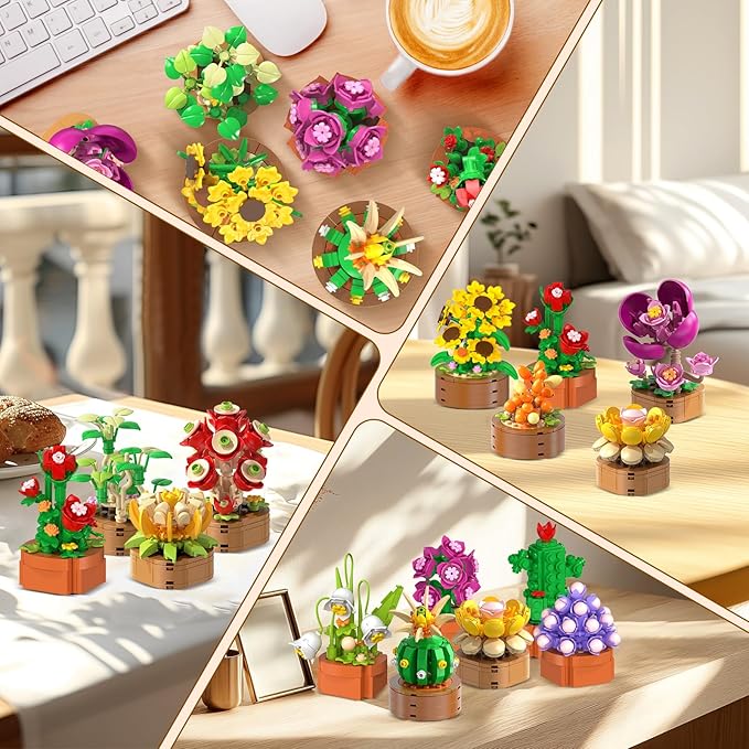 15 Pack Flowers Plants 3.6MM Mini Building Sets - 1314PCS Flower Succulents Botanical Collection for Home Office Décor Block Toy, Party Favors for Christmas Mother's Day Birthday Adults Kids Girls 10+