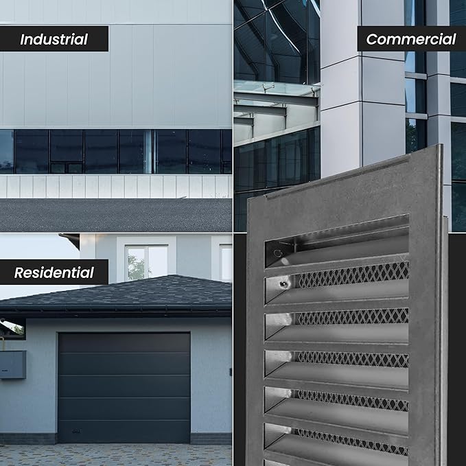 Repa Market 20" x 8" Inch (Inner Dimensions) Galvanized Steel Black Soffit Air Vent Cover - Louvered Square Gable Vent with Mesh Screen - Exhaust/Intake Ventilation Grill - Outdoor Metal Duct Grate