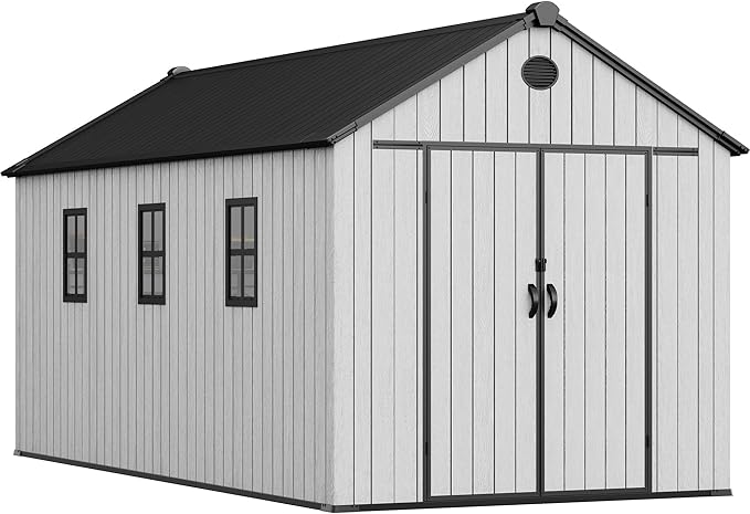 YITAHOME 8x16 FT Outdoor Storage Shed with Floor, Waterproof Plastic Garden Shed with Lockable Doors, 2 Vents & 3 Windows, 875 cu. ft. Resin Shed for Tools, Bikes, Patio or Backyard, Gray