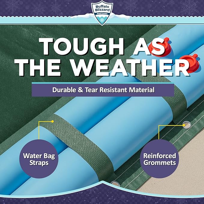 Buffalo Blizzard Supreme Plus 25 ft x 45 ft Rectangular Winter Pool Cover | Green/Black | Heavy Duty for Above Ground Swimming Pools | Easy Install | Cold & UV Resistant | Seasonal Debris Protection