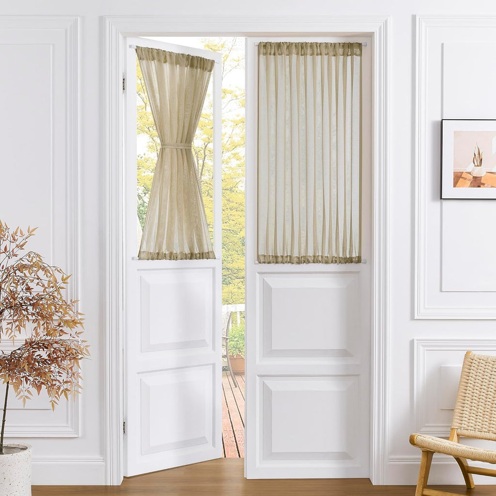 Tollpiz Short Sheer Door Curtain Closet Linen Textured Curtain Sheers Doorway Light Filtering Voile Patio Glass Door Rod Pocket Curtains French Door, 54 x 54 inches Long, Taos Taupe, Set of 1 Panel