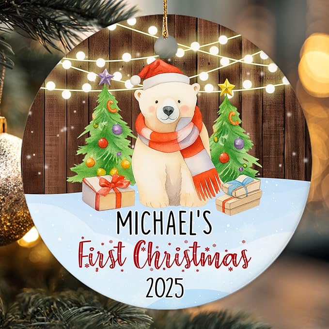 Personalized Baby’s First Christmas Ornament 2025 - Custom Newborn Keepsake - Sweet Gift for New Parents Mom Dad - Bear Themed Babies Ornament - Sweet Gift for Family Welcoming New Baby