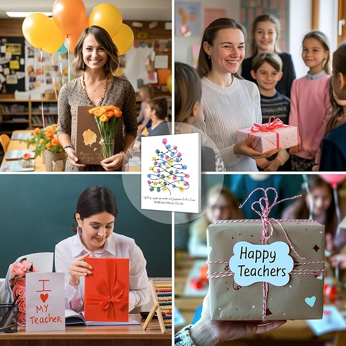 SHLINCO Thank You Teacher Gift, Suitable for Kindergarten, Elementary School and Junior High School Classroom Souvenirs, Fingerprint Art Canvas DIY, Year-End Gift for The Class Teacher