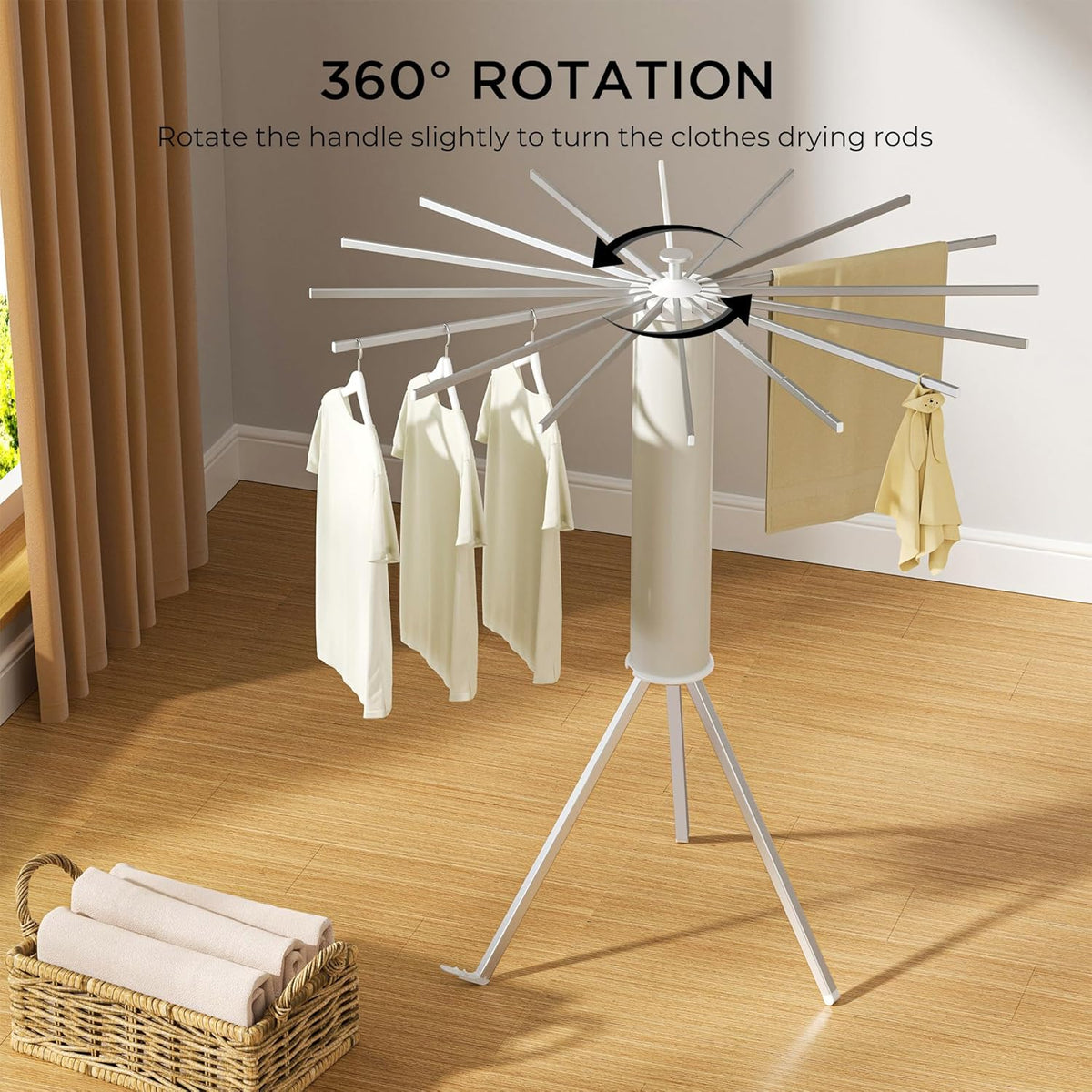 Tripod Clothes Drying Rack, Garment Rack Portable and Foldable Space Saving Laundry Drying Rack - Dryer Rack Clothing Floor Folding Balcony Bedroom Household (Silver(Aluminum), 16 rods)