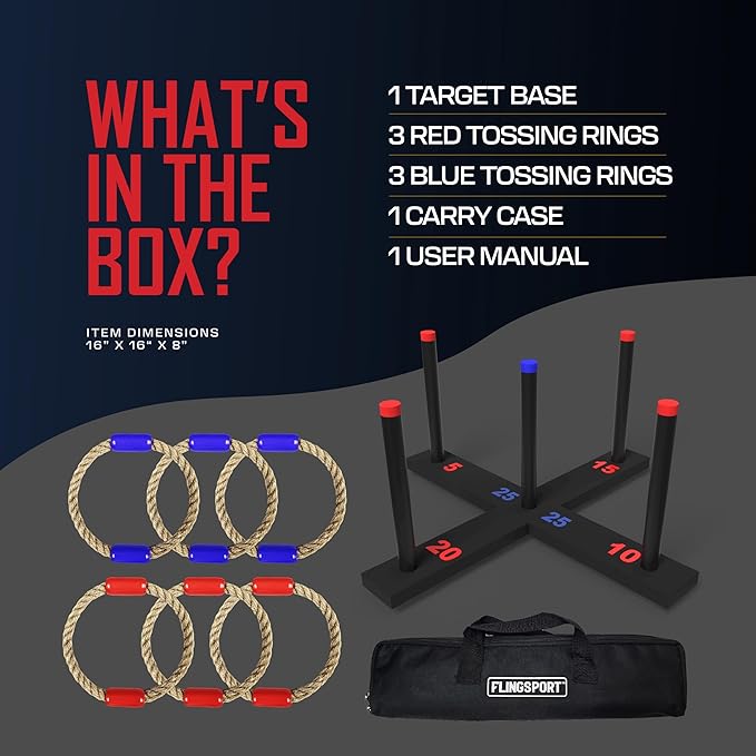 Ring Toss Game, Incl. 6 Double Beaded Rings & Carry Case Outdoor Lawn Games for Kids, Adults & Family, Backyard Camping Sports Activities, Best Party Gifts for Teens, Boys & Girls Ages 8-12+ Years Old