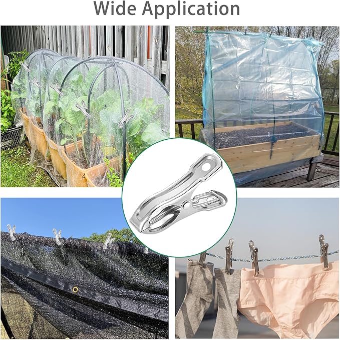 20 Pcs 2inches Gardening Clips for Netting, Greenhouse Clamps Made of Stainless Steel, Have a Strong Grip of Metal Clips, For 3/8'', 1/2'', 3/4'' Garden Hoops or Greenhouse Frame