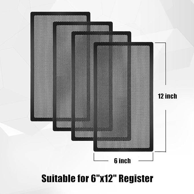 Floor Register Vent Cover, 6"x12" Magnetic Air Vent Screen Mesh Covers for Home Floor/Wall/Ceiling Registers Air Vent Filters, Black (4 Packs)
