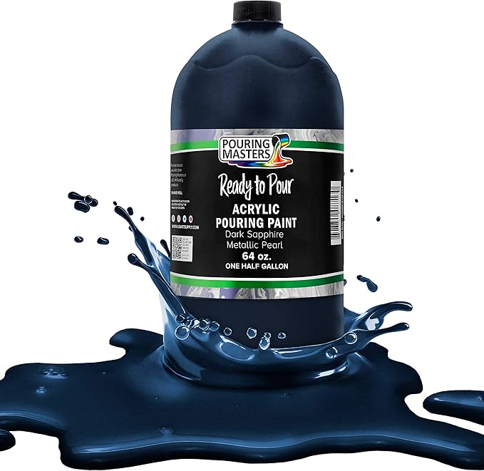 Pouring Masters Dark Sapphire Blue Metallic Iridescent Pearl Ready to Pour Acrylic Pouring Paint - Premium 64-Ounce Pre-Mixed Fluid Acrylic Paint - Fluid Art Supplies for Canvas, Wood, Paper, Tile & Rocks