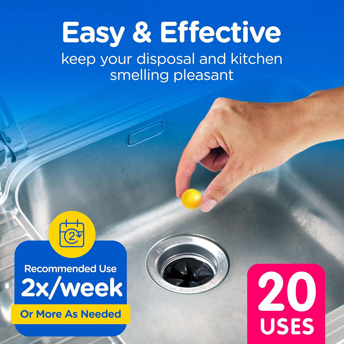 Compac Plink Garbage Disposal Cleaner and Deodorizer, Air Fresheners for Disposal, Lemon Scent, 20 Count