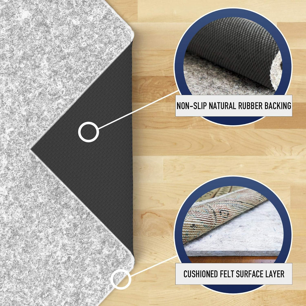RUGPADUSA - Dual Surface - 9' Round - 1/4" Thick - Felt + Rubber - Non-Slip Backing Rug Pad - Safe for All Floors