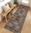 Lahome Hallway Runner Rug - 2x6 Washable Non-Slip Carpet Runner, Throw Untra-Thin Stain Resistant Kitchen Carpet, Vintage Medallion Print Non-Shedding Mat for Bedroom Entryway Bathroom