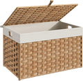 HOOBRO Storage Basket with Lid, 17.2 Gallon (65L) Wicker Basket, Handwoven Blanket Storage Basket with Handles, Metal Frame and Soft Lining, Foldable for Bedroom, Laundry Room, Natural NL265CW01