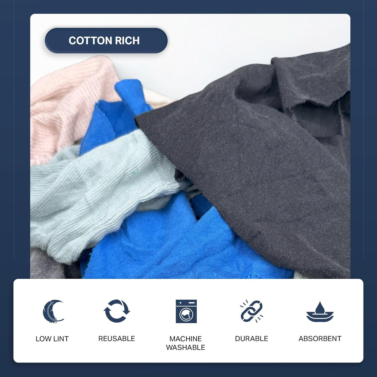 Angel-in-Armor Colored T-Shirt Rags – 50lb Bulk Box of Recycled Cotton Knit Shop Rags – Low Lint Cleaning Cloths for Mechanics, Oil Changes, Industrial and Commercial Use