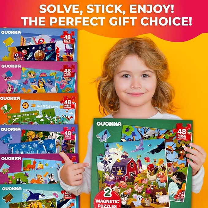 QUOKKA Magnetic Puzzles for Kids Ages 3-5 - 2x48 Travel Puzzles Games for Toddlers 3-4 Years Old - Activities Car Toy for Boys and Girls 4-6 yo - Farm & Forest Animals Learning Magnet for Road Trip