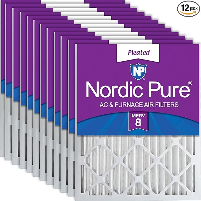 Nordic Pure 20x25x2 (Actual Size: 19 1/2 x 24 1/2 x 1 3/4) Pleated MERV 8 Air Filters 12 Pack