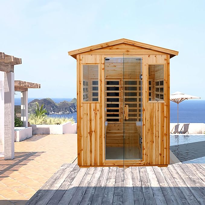 Saunas 904V Far Infrared Sauna, Outdoor Wooden Dry Sauna Low EMF (Hemlock Wood, 4-Person Size)
