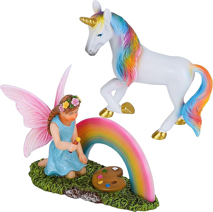 Mood Lab Fairy Garden - Unicorn Rainbow Set of 2 pcs - Miniature Figurines & Accessories Kit