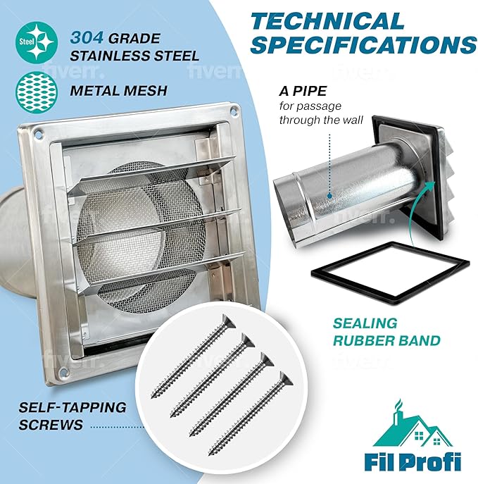 (4 Inch) Wall Vent Cover with Metal Mesh Screen,Exterior Hood Vent for House,Extended air Pipe.