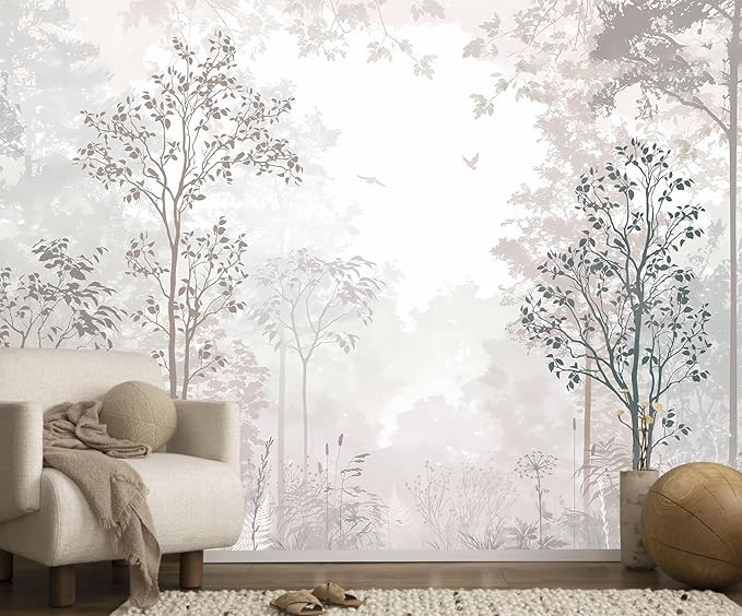Beige Forest Wallpaper Woodland Wall Mural Large Wall Art for Bedroom Living Room Dining Room(Not Self-Adhesive)