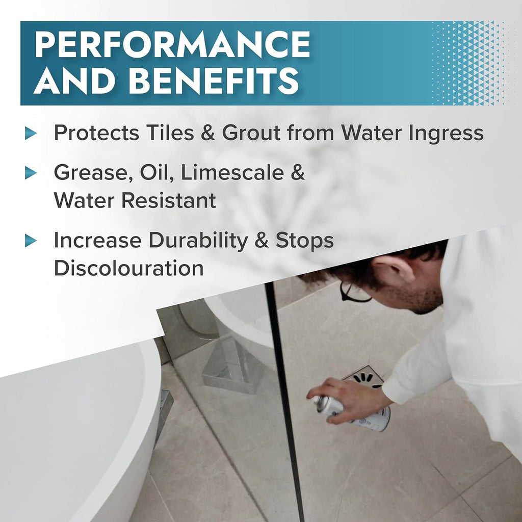 Polar Tile & Grout Sealer Clear Aerosol Spray - 6 x 13.5 Fl Oz | Instantly Waterproofs and Protects Floor Tile Grout | Ideal for Bathroom, Shower & Kitchen | Interior & Exterior Tile Sealer