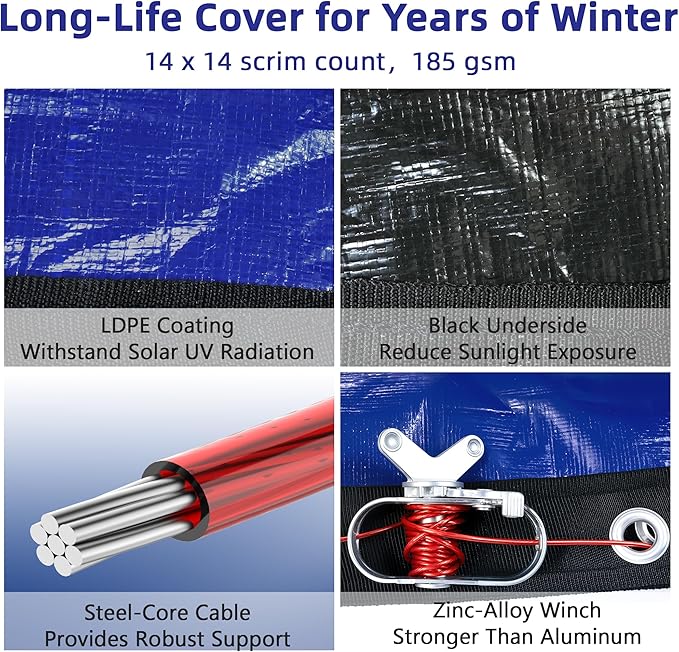 Pool Covers for Above Ground Pools - 15 ft Round Winter Pool Cover, Extra Durable Cold- and UV-Resistant Heavy-Duty Swimming Pool Cover for Winterizing