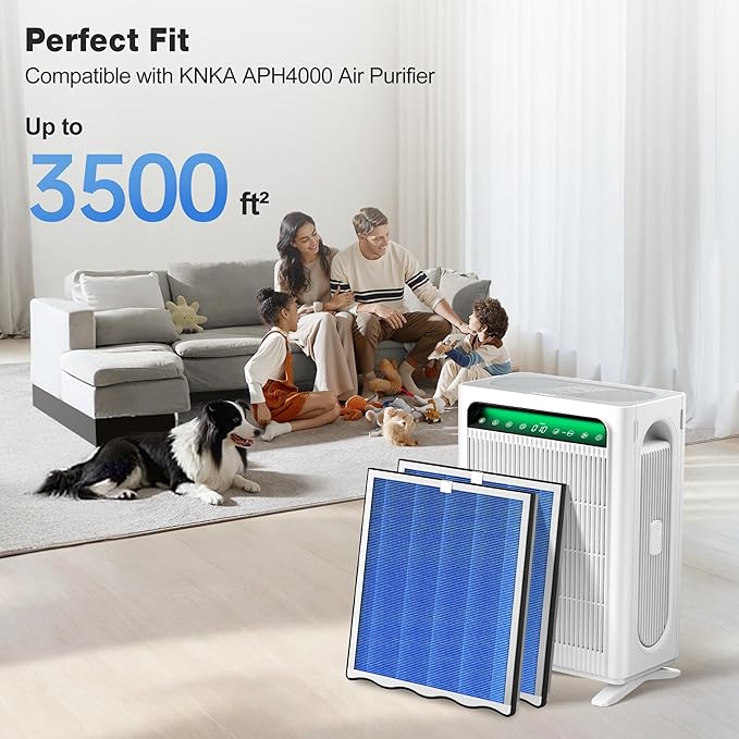 KNKA Air Purifier Replacement Filter for APH4000, 2-Pack HEPA & Activated Carbon Filters, Blue