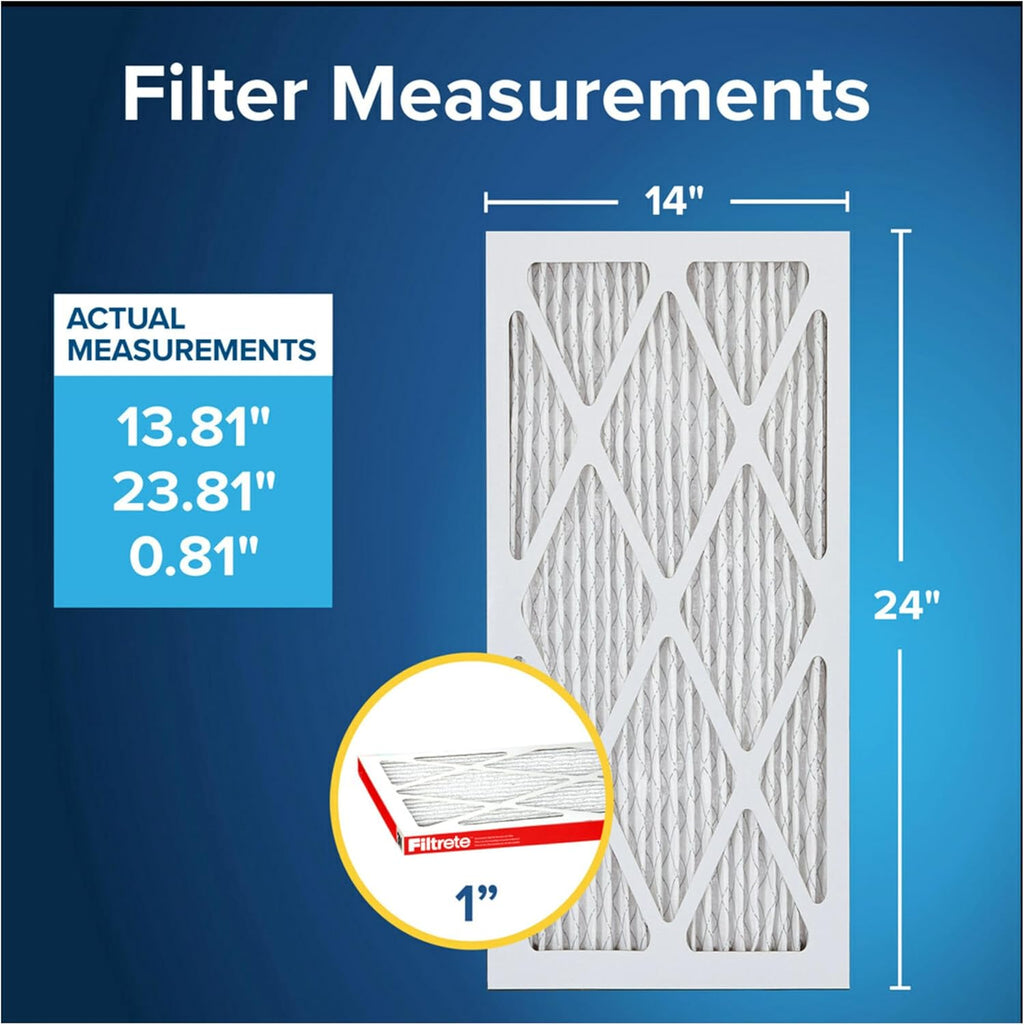 Filtrete 14x24x1 AC Furnace Air Filter, MERV 11, MPR 1000, Micro Allergen Defense, 3-Month Pleated 1-Inch Electrostatic Air Cleaning Filter, 6 Pack (Actual Size 13.81x23.81x0.81 in)