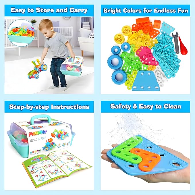 MOONTOY STEM Toys for 3 4 5 6 7 8+ Year Old Boy Easter Gifts Easter Basket Stuffers, Toddler 3-5 Block Stem Kits Building Toys for Kids Ages 4-8 5-7 6-8 4-6 8-12 Erector Set Creative Activities 118pcs