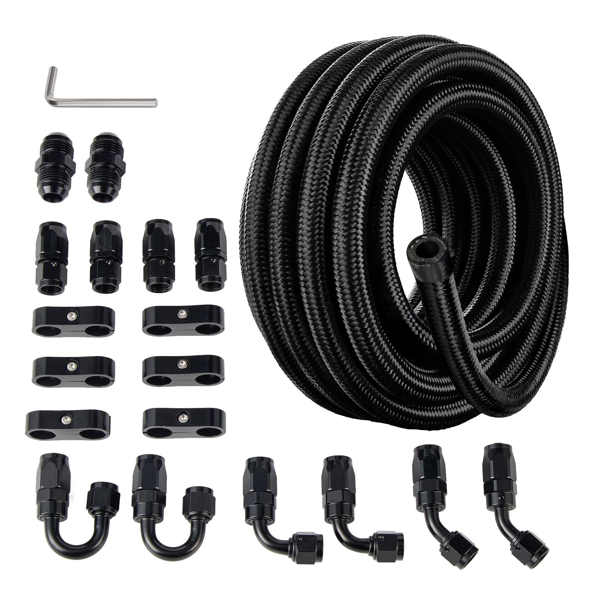 EVIL ENERGY 10AN Fuel Line Kit, 10AN Nylon Braided Fuel Line Hose Fitting Kit CPE 10FT Black