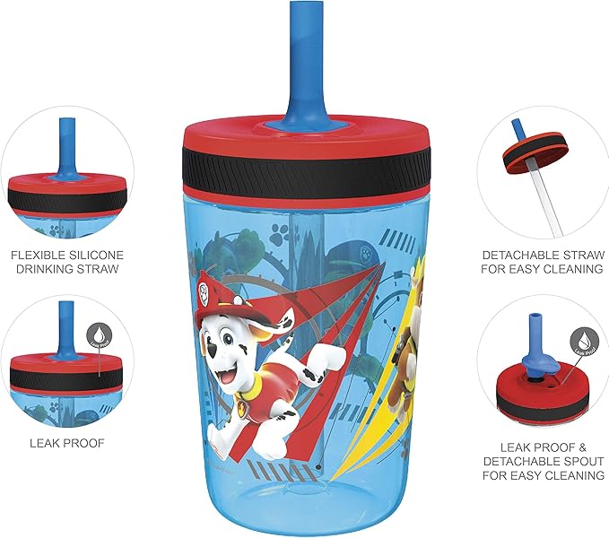 Zak Designs PAW Patrol Kelso Tumbler Set, Leak-Proof Screw-On Lid with Straw, Bundle for Kids Includes Plastic and Stainless Steel Cups with Additional Sipper (Paw Patrol- 3pc)15 fl oz