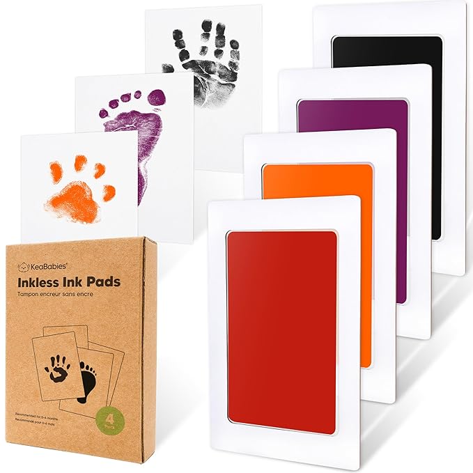 4-Pack Inkless Baby Hand and Footprint Kit - Mess Free Ink Pad for Newborn Keepsake, Dog Nose & Paw Print Kit, Clean Touch Ink Pad for Baby Hand & Footprints, Ideal New Mom Gifts (Halloween)