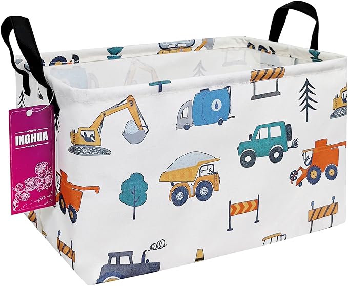 Rectangular Storage Basket Fabric Organizer Bin for Toys,Books,Clothes,Gifts,Pets-Perfect for Home,Office,Nursery,Dorm,Shelf(Rec-Vehicles)