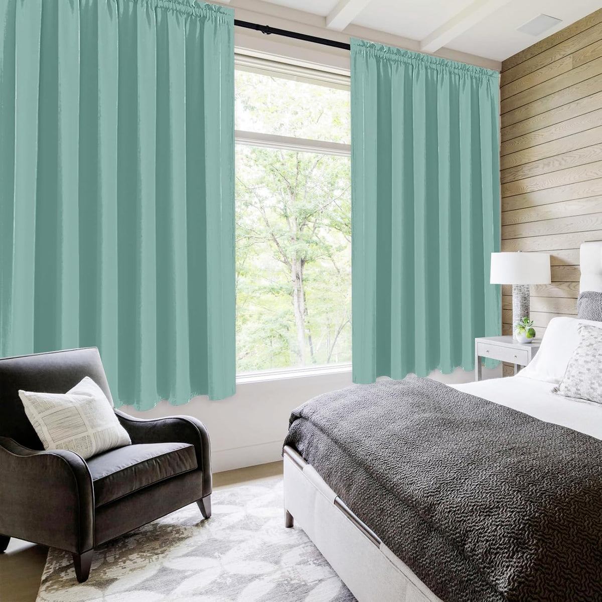 DWCN Blackout Curtains for Living Room Thermal Insulated, Energy Saving & Noise Reducing Bedroom Curtains, Sage Green, W 70x L 63 Inch, Set of 2 Rod Pocket Curtain Panels