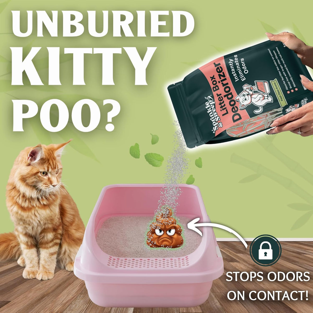 Litter Box Deodorizer | Cat Litter Deodorizer | Smell Control for Cats | Non-Toxic & Safe for Kittens | Home Odor Neutralizer | Kitty Litter Freshener | Sprinkle & Sweep | Made in USA