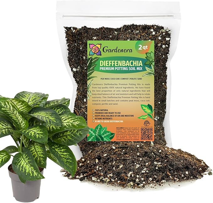Gardenera Premium Dumb Cane Potting Soil Mix - Ideal Blend for Growing Robust and Healthy Dumb Cane Plants - 2 Quart