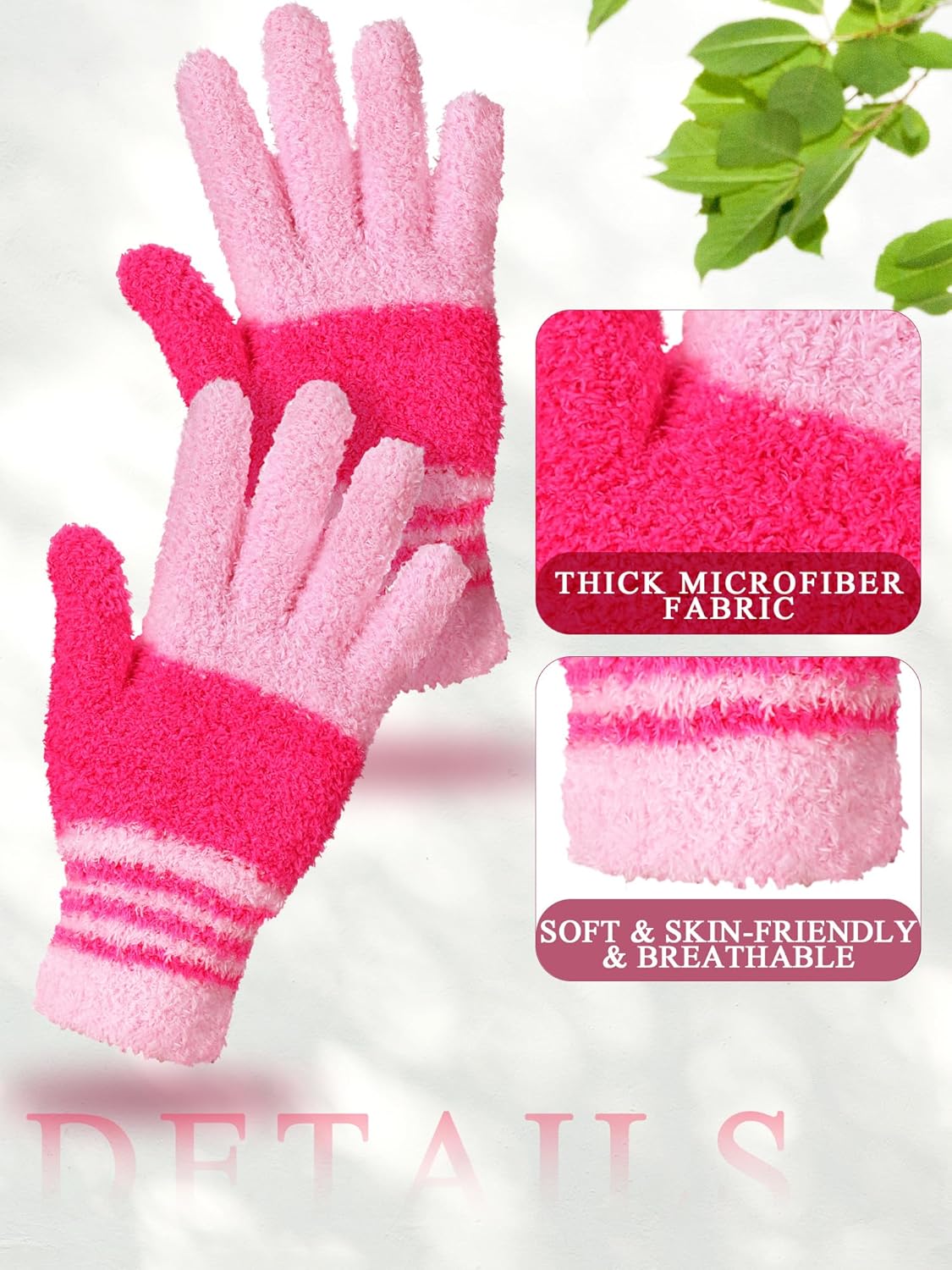 Patelai 3 Pairs Microfiber Plant Dusting Gloves Leaf Cleaning Gloves for Indoor Plants, Blinds, Furniture, House(Medium,White, Pink, Purple, Rose Red)