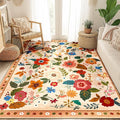 Floral 6x9 Area Rug Machine Washable Soft Print Boho Carpet Non Slip Doormat Low Pile Flower Area Rugs for Living Room Bedroom Nursery Kitchen Dining Room Indoor-Light Orange