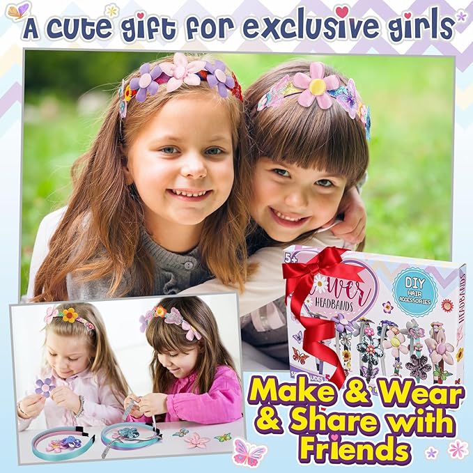 Gifts for 6 Year Old Girls: Craft Kits for Kids 6-12 | Fashion Girl Hair Accessories Making Set | That Allows Girls to Make Their Own Unique DIY Flower Hair Accessories (Flower)