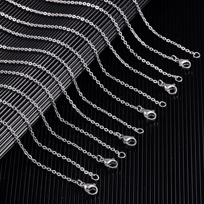 Wholesale 12 PCS Genuine Stainless Steel Cable Chain Necklace Chains Bulk for Jewelry Making (18 Inch(2MM))